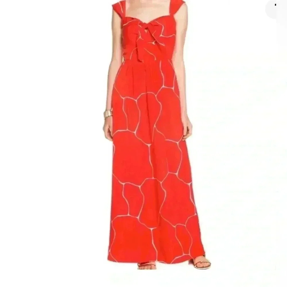 Susana Monaco Red Sparkle Tie Front Empire Waist Maxi Dress